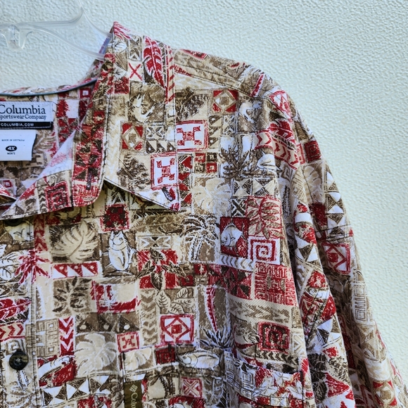 Columbia Shirt Mens Size 4X Short Sleeve Button Fish Palm Trees Red Hawaiian - Picture 13 of 16